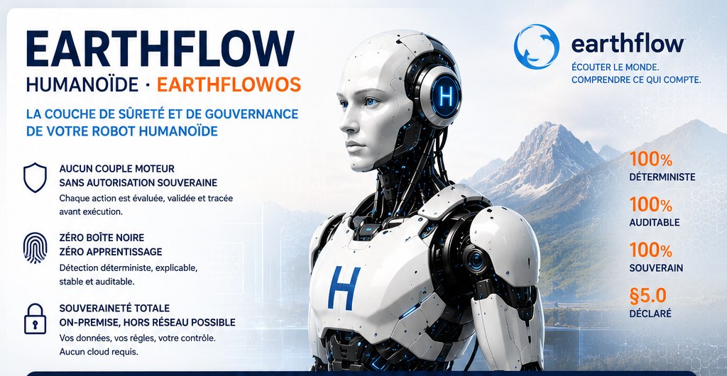 Earthflow Humanoïde · EarthflowOS — la couche de sûreté et de gouvernance de votre robot humanoïde
